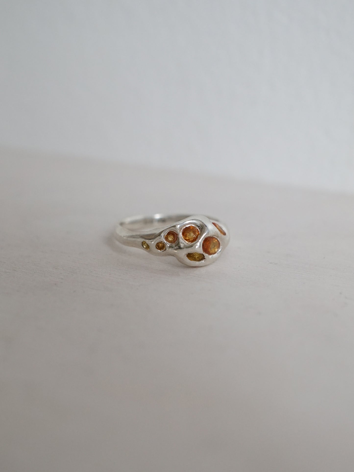 sterling silver OOAK ring with multiple yellow sapphires