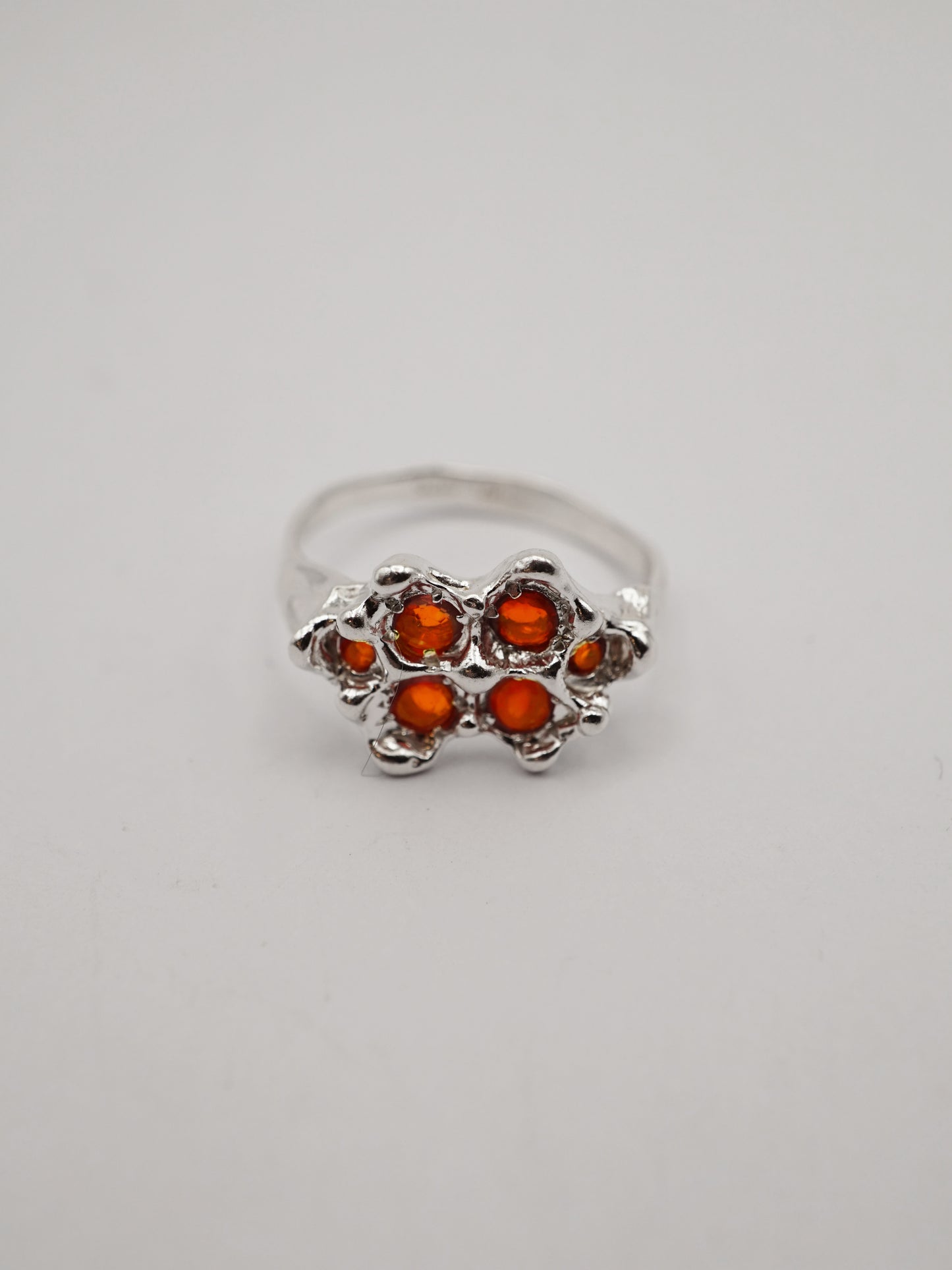 sterling silver OOAK ring with 6 fire opals