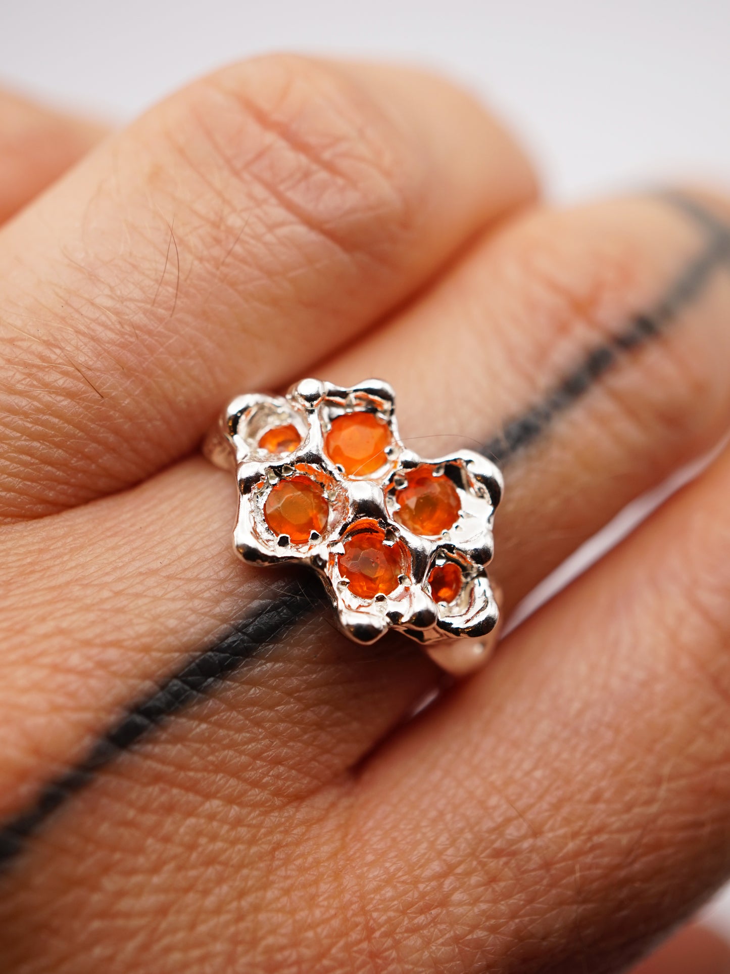 sterling silver OOAK ring with 6 fire opals