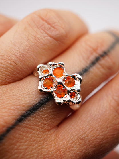 sterling silver OOAK ring with 6 fire opals