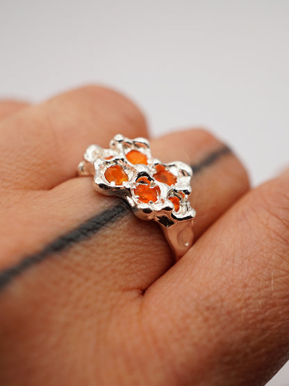 sterling silver OOAK ring with 6 fire opals