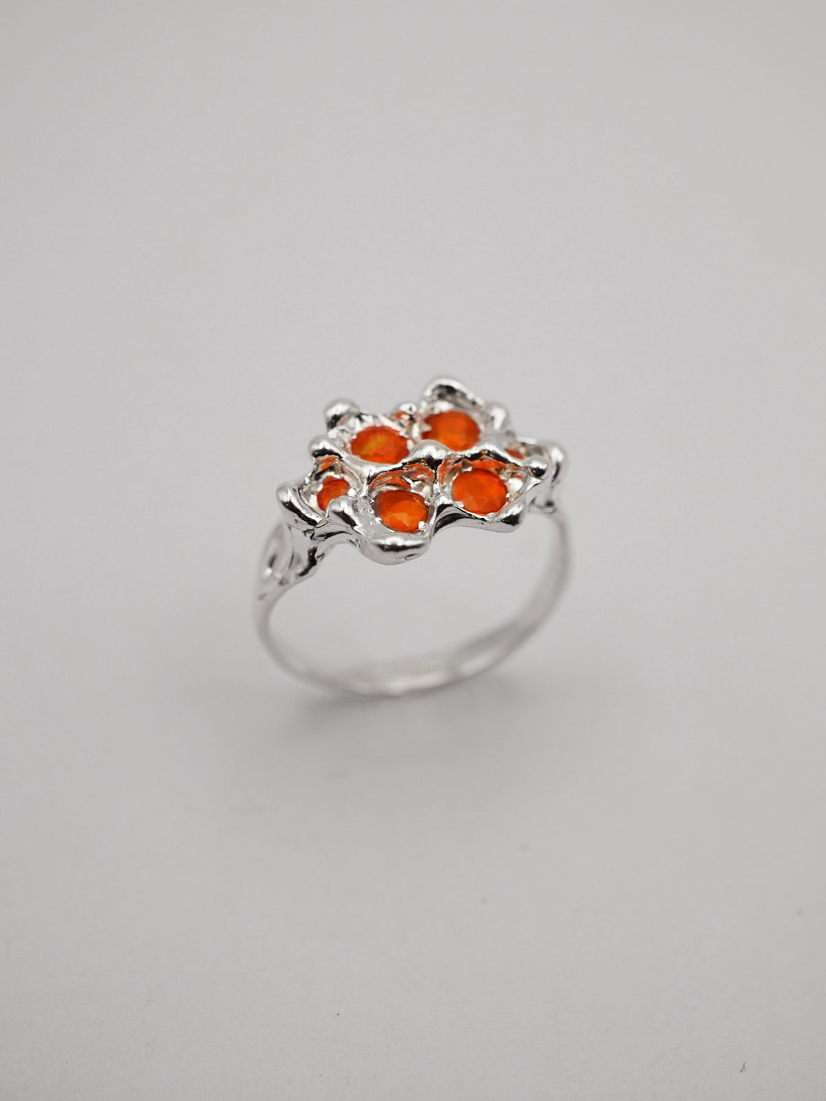 sterling silver OOAK ring with 6 fire opals