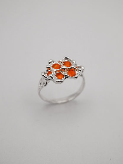 sterling silver OOAK ring with 6 fire opals