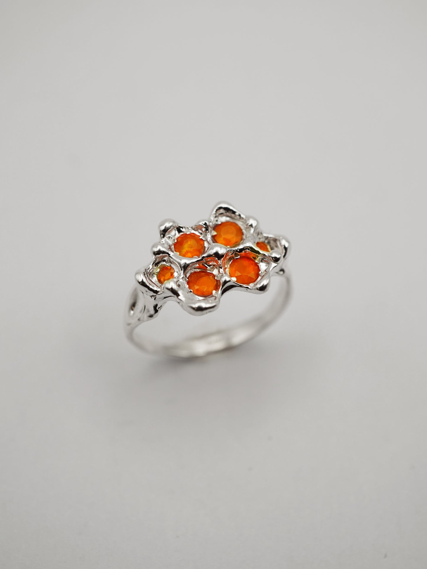sterling silver OOAK ring with 6 fire opals