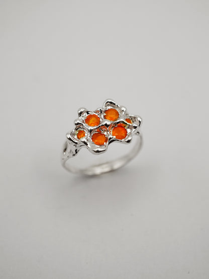 sterling silver OOAK ring with 6 fire opals