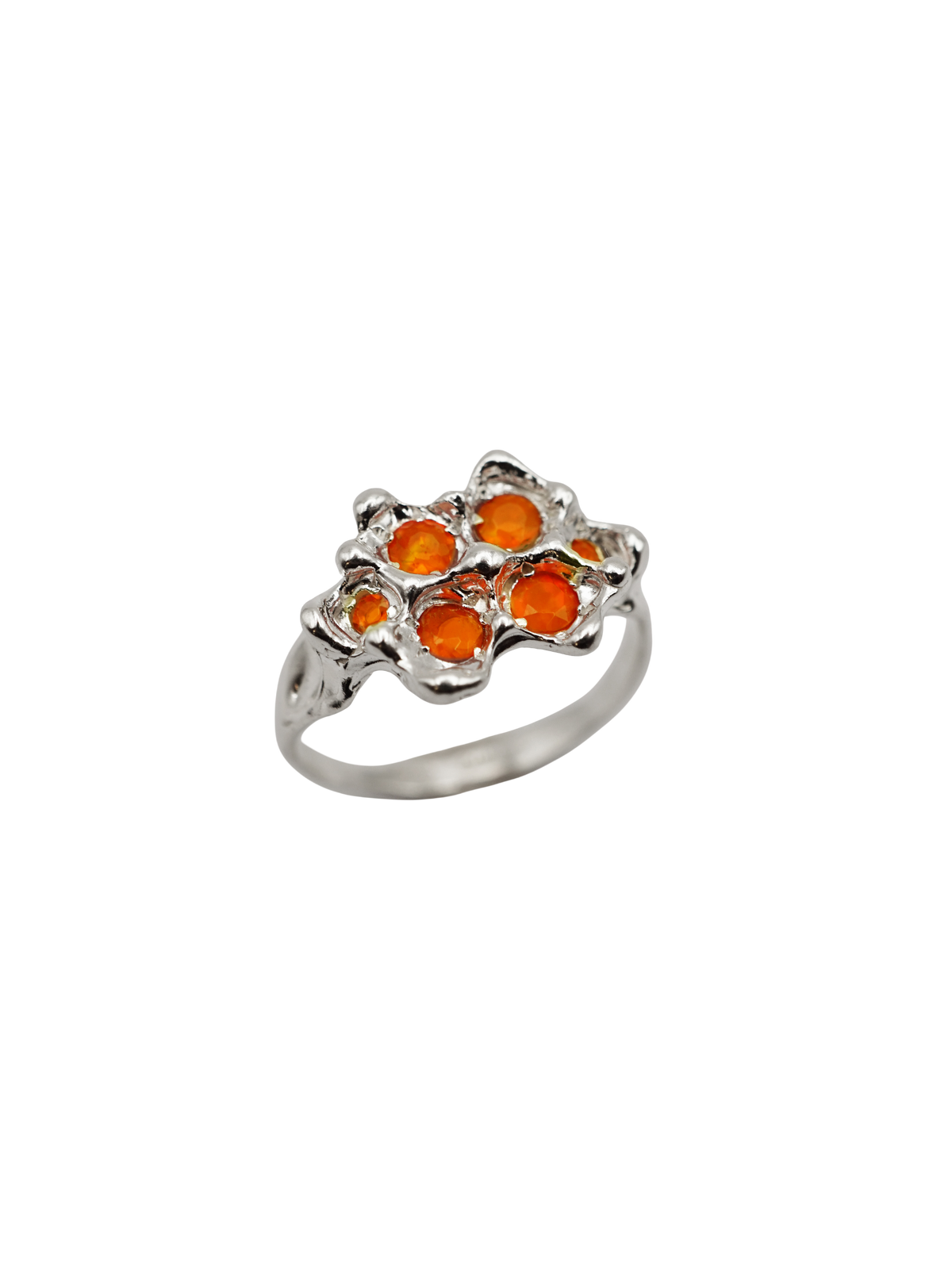 sterling silver OOAK ring with 6 fire opals