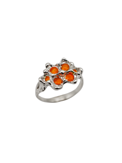 sterling silver OOAK ring with 6 fire opals