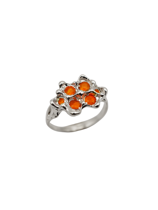 sterling silver OOAK ring with 6 fire opals
