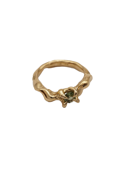 Bague OOAK en or jaune 10 carats avec saphir vert