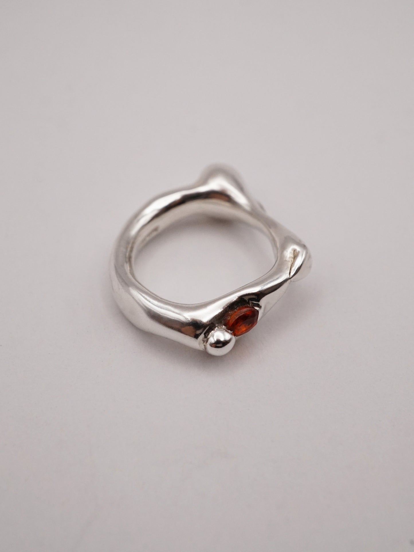 sterling silver OOAK ring with orange oval sapphire