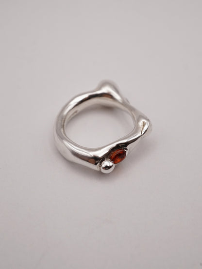 sterling silver OOAK ring with orange oval sapphire