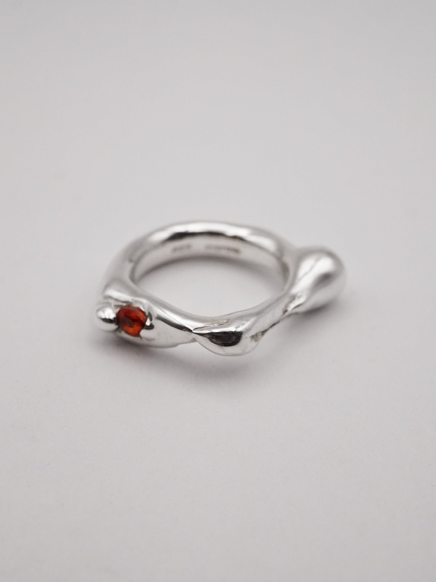 sterling silver OOAK ring with orange oval sapphire