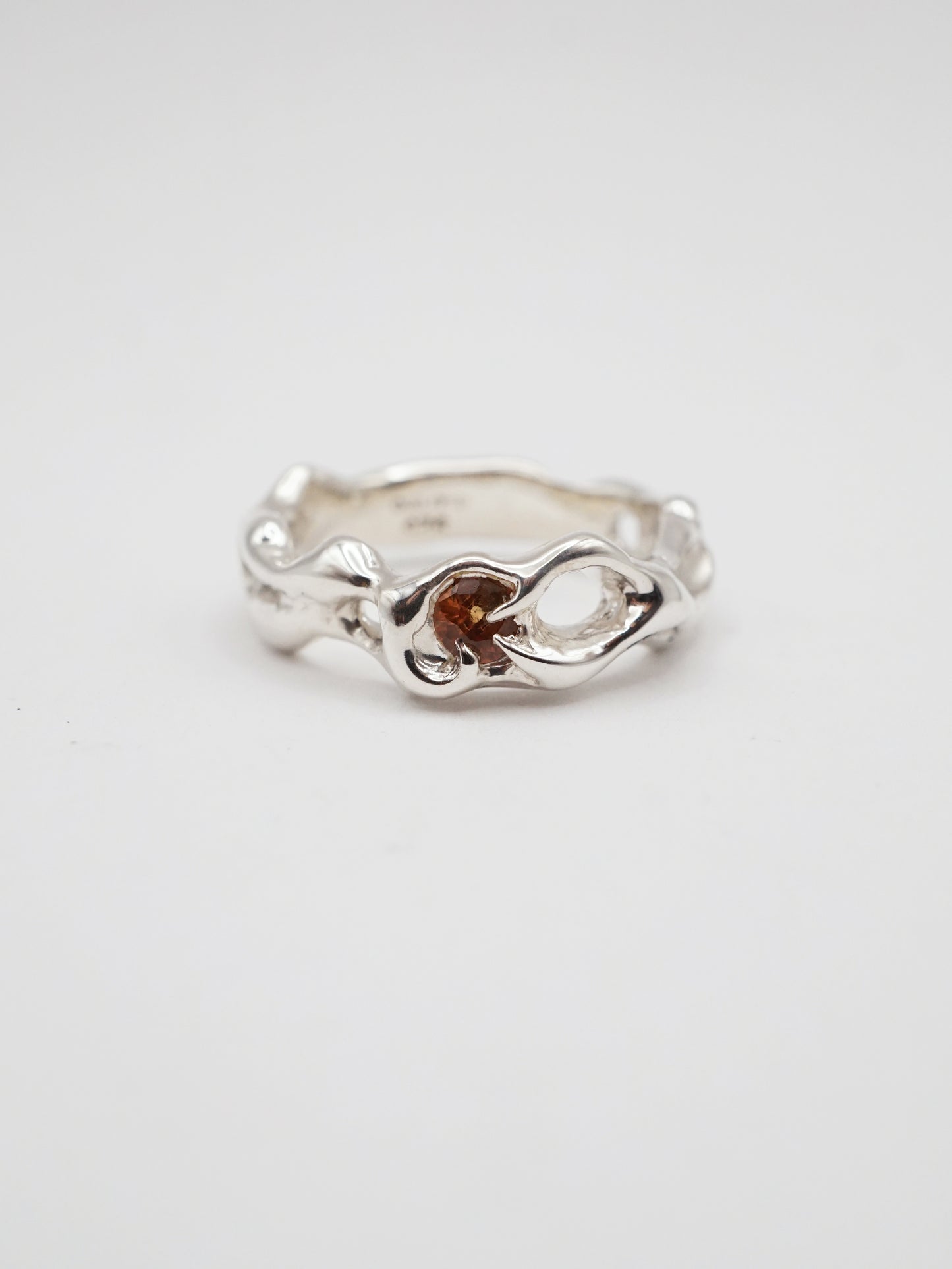 bague OOAK en argent sterling avec saphir rond orange