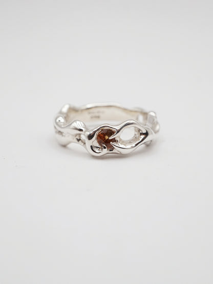bague OOAK en argent sterling avec saphir rond orange