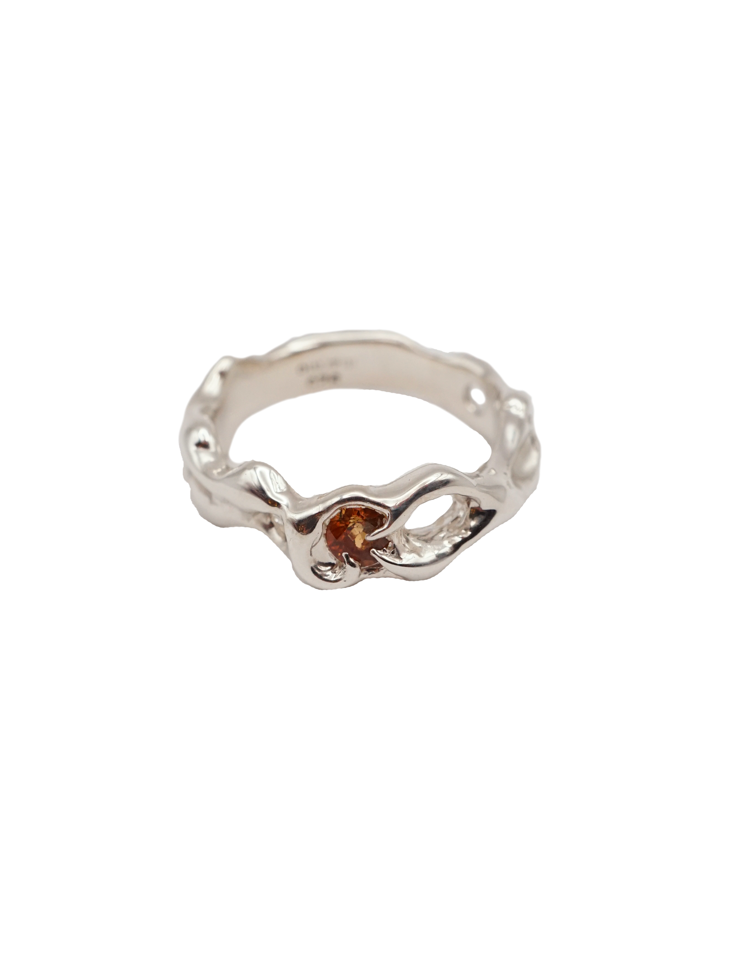 bague OOAK en argent sterling avec saphir rond orange