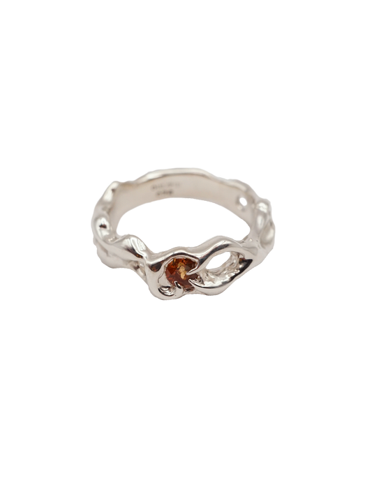 bague OOAK en argent sterling avec saphir rond orange