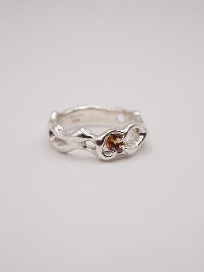 bague OOAK en argent sterling avec saphir rond orange