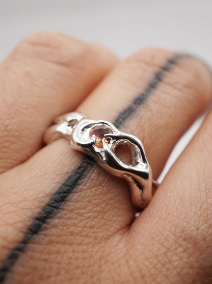 bague OOAK en argent sterling avec saphir rond orange