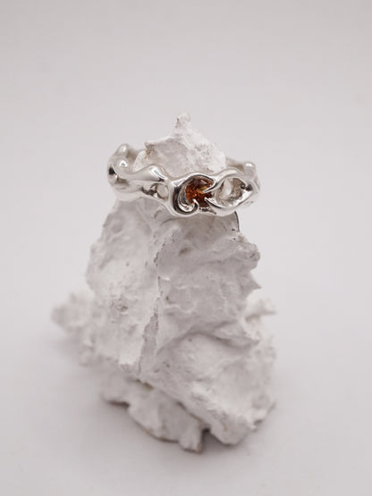 bague OOAK en argent sterling avec saphir rond orange