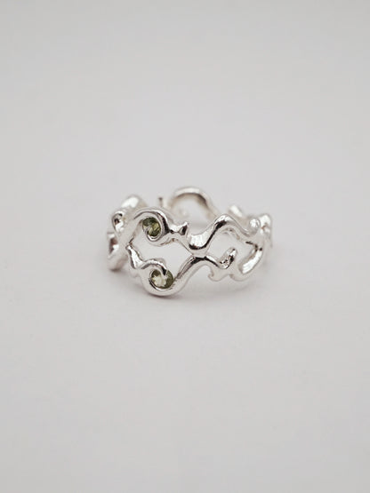 sterling silver OOAK ORNY ring with two green sapphires