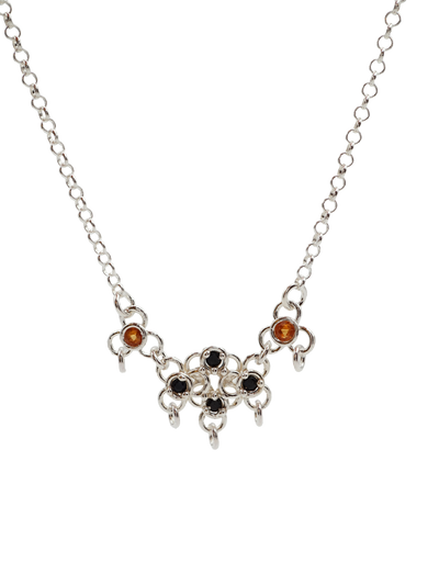 sterling silver TRAME necklace with blue and orange sapphires