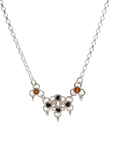 sterling silver TRAME necklace with blue and orange sapphires