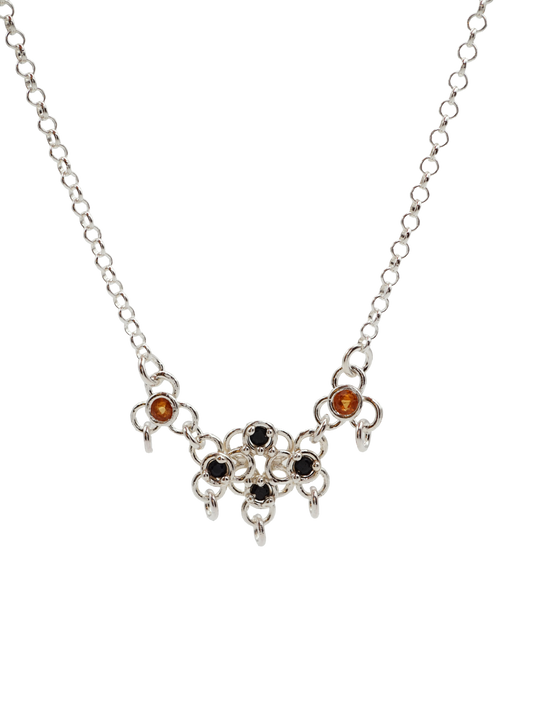 sterling silver TRAME necklace with blue and orange sapphires