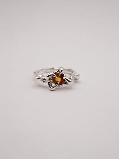 sterling silver OOAK ring with orange round sapphire 02
