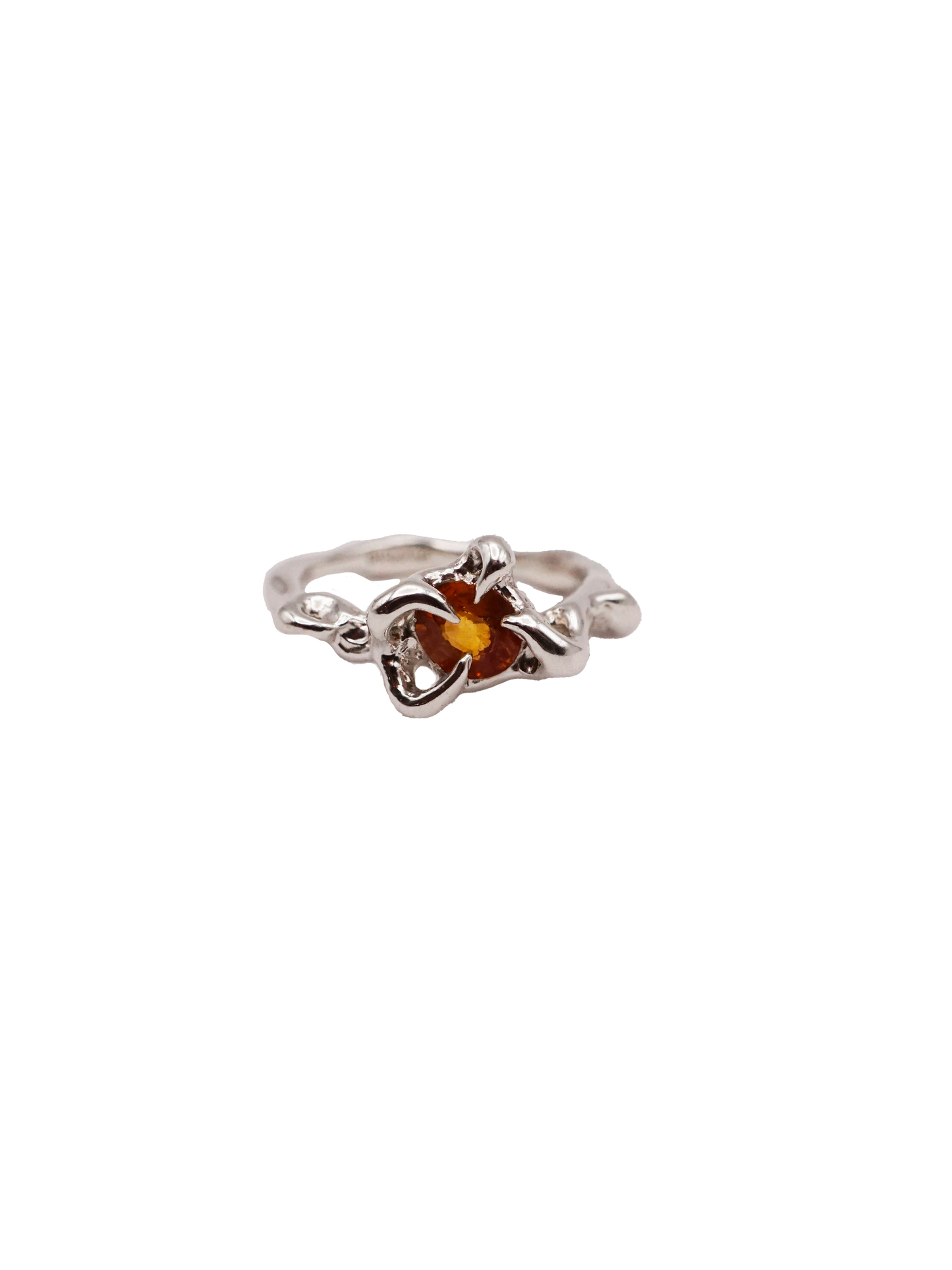 sterling silver OOAK ring with orange round sapphire 02