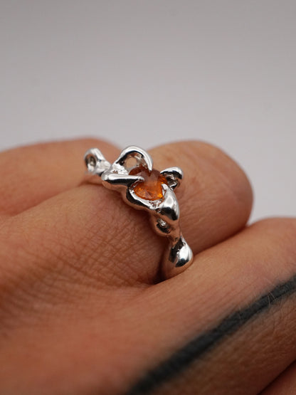 sterling silver OOAK ring with orange round sapphire 02