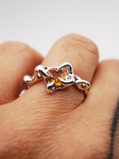 sterling silver OOAK ring with orange round sapphire 02