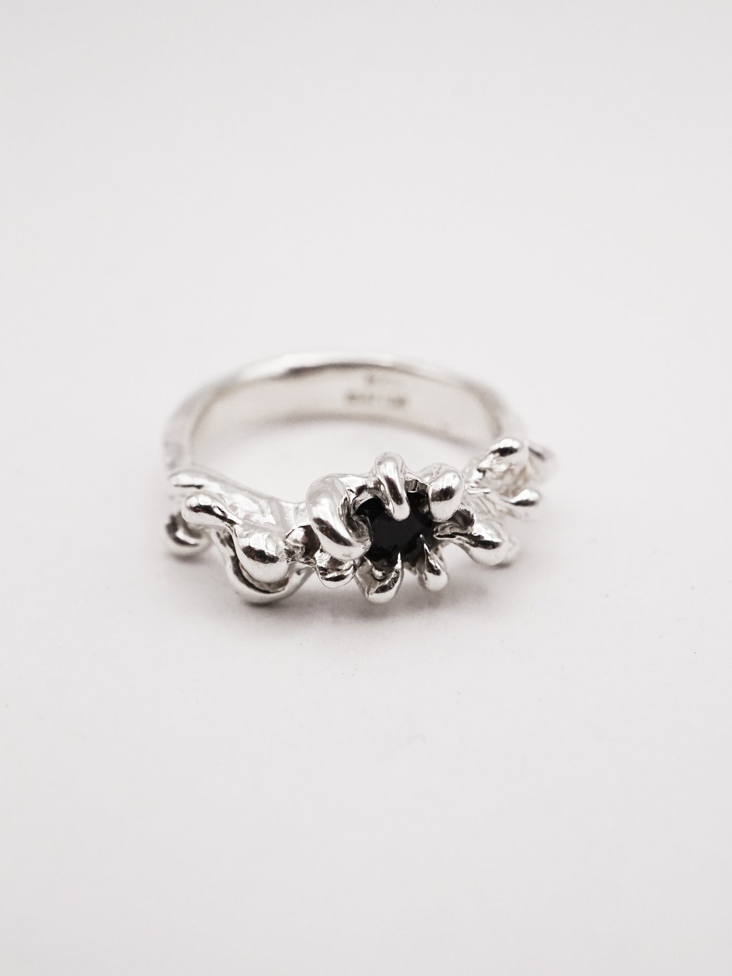 sterling silver OOAK ring with black sapphire