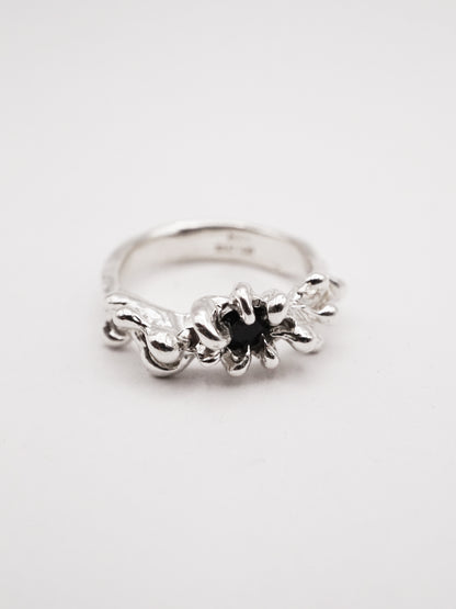 sterling silver OOAK ring with black sapphire