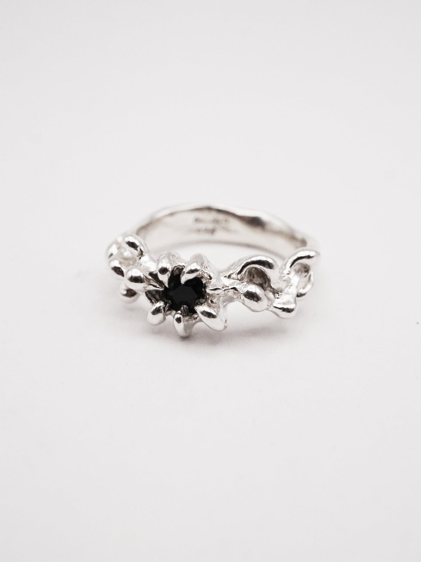 sterling silver OOAK ring with black sapphire