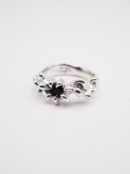 sterling silver OOAK ring with black sapphire