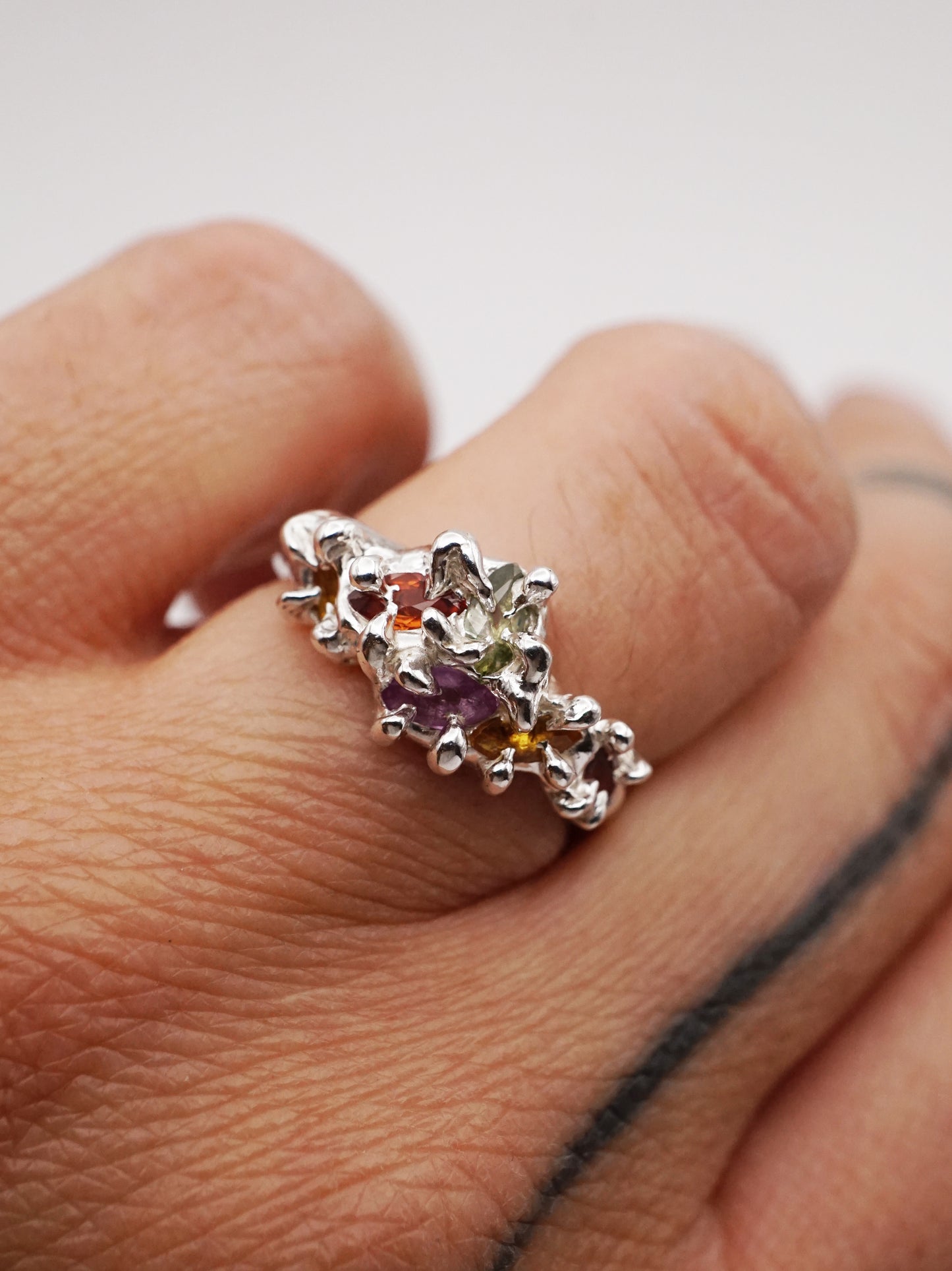 sterling silver OOAK ring with multiple sapphires