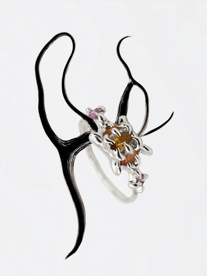 Bague VENUS en argent sterling avec saphirs jaunes - Pièce unique