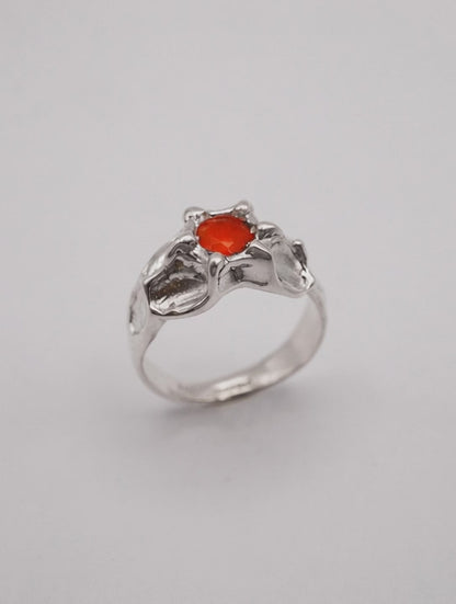 Bague unique en argent sterling avec opale de feu ronde