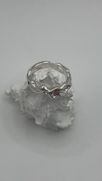 bague OOAK en argent sterling avec saphir rond orange